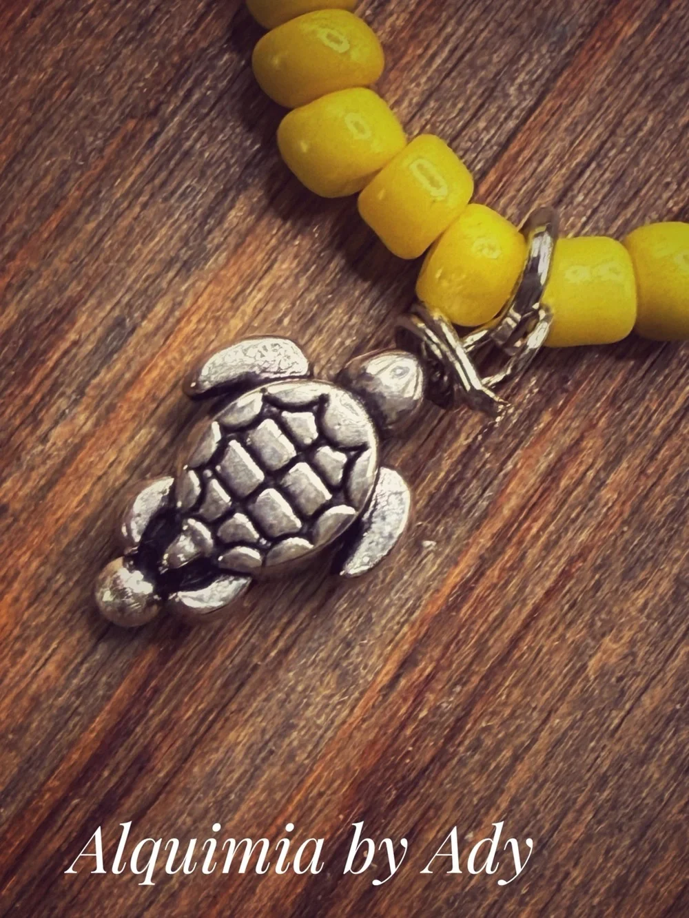 Yellow Beaded choker Necklace with Turtle Charm